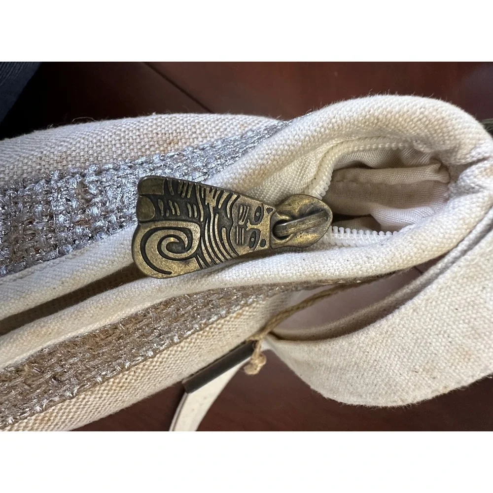 Laurel Burch Blue Cat Floral Canvas Crossbody Bag Silver Trim Adjustable Strap